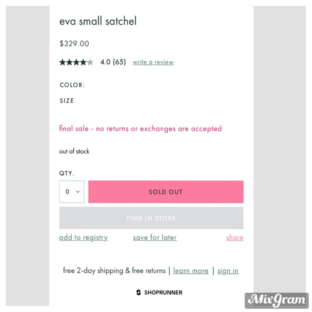 🦋NWT Sold Out Eva Top Zip Small Satchel Crossbody - Picture 16 of 16